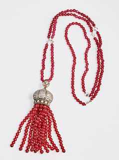 Unusual Ruby Bead Necklace, with a crown pendant w