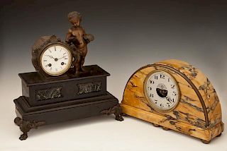 Two French Marble Clocks, one an Art Deco electric