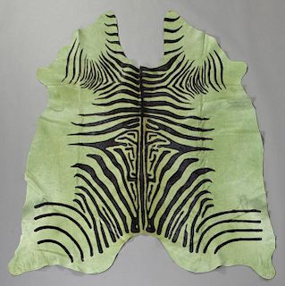 Green Printed Cowhide Faux Zebra Rug, 21st c., 7'