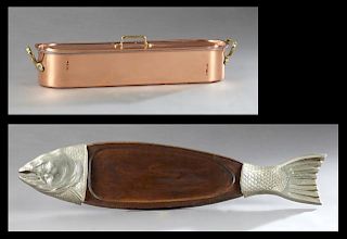 Copper and Brass Fish Poaching Pan, 20th c., with