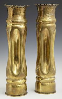 Pair of Brass Trench Art Vases, c. 1918, one with