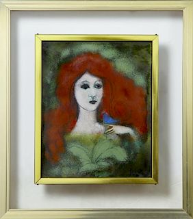 Haum, "Woman with Red Hair," 20th c., enamel on me