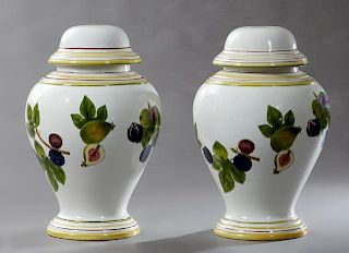 Pair of Large Faience Covered Jars, 20th c., with