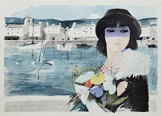 Charles Levier (1920-2004), "Woman by the Port," 2