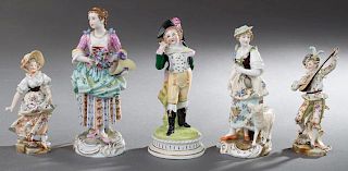 Group of Five German Painted Porcelain Figures, 19