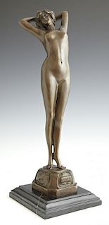 French Art Deco Bronze Female Figure of "The Awake