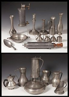 Group of Twenty French Pewter Items, 19th and 20th
