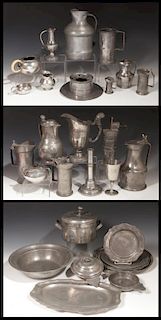 Large Group of Twenty-Eight Pieces of French Pewte