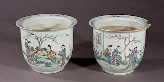 Pair of Oriental Baluster Form Porcelain Jardinier