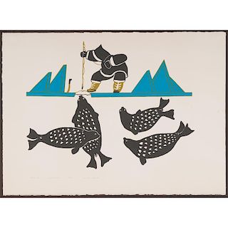 Peter Aliknak (Inuit, 1928-1998) Lithograph on Paper