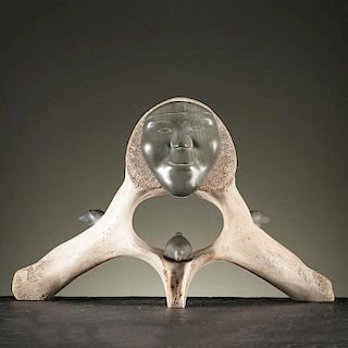 Sakey Evvik (Inuit, 1933-1989) Attributed Whalebone and Stone Sculpture