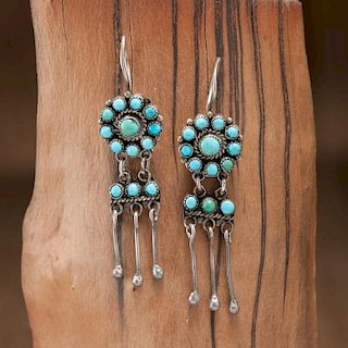 Zuni Silver and Turquoise Earrings with Dangles