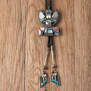 Roy Laht (Zuni, 20th century) Inlaid Knifewing Bolo Tie with Matching Tips