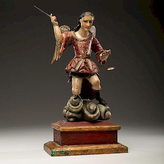 Spanish Colonial Polychromed Wood Archangel Michael From an Arizona Collector