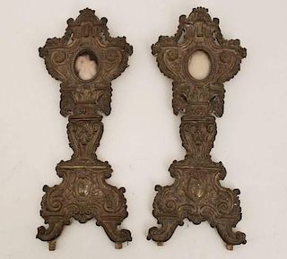 PAIR OF CONTINENTAL GILT BRASS AND WOOD MONSTRANCE