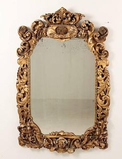 EARLY CONTINENTAL CARVED GILT WOOD MIRROR