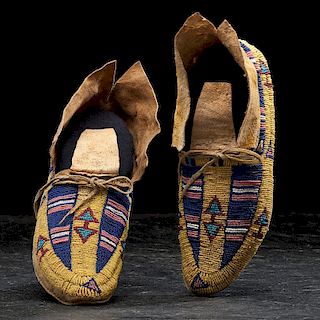 Southern Cheyenne Beaded Hide Moccasins