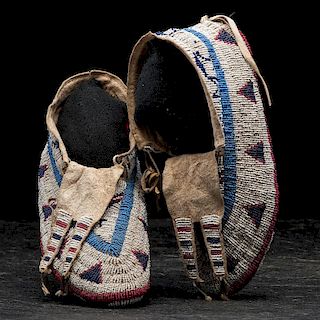 Sioux Fully Beaded Hide Moccasins From the Collection of John O. Behnken, Georgia