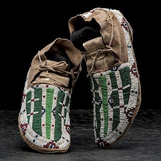 Northern Arapaho Beaded Hide Moccasins From the Collection of John O. Behnken, Georgia