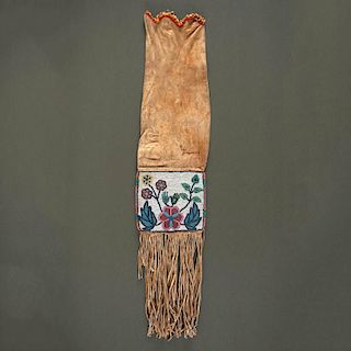 Ho-Chunk [Winnebago] Beaded Smoke-tanned Hide Tobacco Bag From the Monroe Killy (1910-2010) Collection