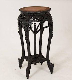 HEAVILY CARVED CHINESE TEAKWOOD STAND