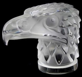 Lalique signed Tete d'Aigle (Eagle's Head) frosted crystal art glass car mascot hood ornament/paperweight