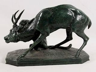 BARYE, FRENCH BRONZE SCULPTURE OF MOUNTAIN LION
