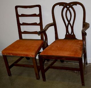 Set of 10 Chippendale style walnut dining chairs including 2 armchairs. 20th c.