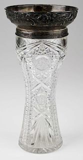 Gorham Art Nouveau sterling silver mounted cut glass vase ca 1890 12" x 6"