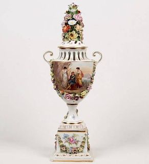 LATE 19TH C. MEISSEN CARL THIEME CAPPED URN ON STAND