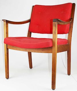 Pair of Gunlocke & Co  tufted walnut mid century arm chairs
