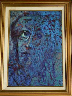 Alfred Milton Duca (American 1920-1997) Blue Woman  - Identified on reverse oil on masonite 16 x 12" decending from artists e