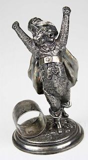 Puss in Boots finely detailed silver plated figural napkin ring by Derby Silver Co. 7"x 4"
