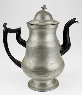 early 19th c American pewter coffee pot signed G Richardson (George Richardson- Boston MA 1818-1828 & Cranston, RI 1828- 1845