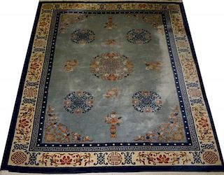 late 20th c Chinese main carpet, sculpted blue & white design, 8' 3” x 11' 7”