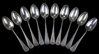 10 Gorham sterling silver teaspoons with  B monogram and unusual fine bright cut geometric design 8.1 troy oz 6"