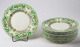 set of 12 Royal Doulton 1930's floral and Jade green acanthus dec. porcelain luncheon  9"