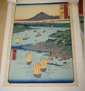 Ando Hiroshige (Japanese 1797-1858) Four Famous views from provinces 20th c folio with restrikes