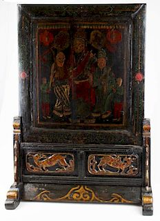 late 19th- early 20th c Chinese lacquered wooden screen, ht 31”
