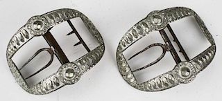 pr of late 18th c pewter shoe buckles descending in the Dole family (Elizabeth Dole Durfee's family- Newbury & New Bedford, M
