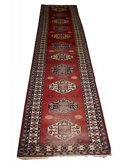 early 20th c Persian runner, medallions, 2' 6” x 12'