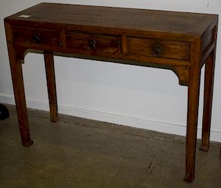 Chinese elm 3 drawer table desk, Shandong Province, early 20th c. 43"w x 32"h.