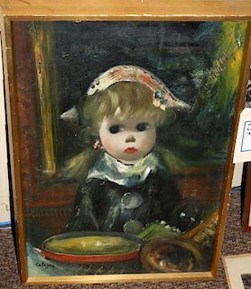 Jean Calogero (American 1922-2001)  Young girl with soup o/c 21x 15" signed lower left