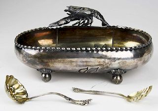 Wilcox Silver-plate, Meriden Conn. Figural lobster dish. Vermeil interior. Missing antennae, and two sterling silver Victoria