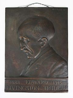 1935 bronze bas relief plaque of ''Edward Livingston Trudeau'' signed A de Bona, 11.5” x 8.5”