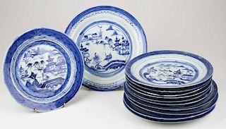 early 19th c Canton china plates, 10 pcs, mostly damaged