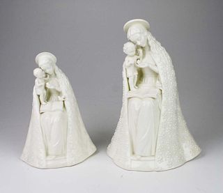 Two Hummel Goebel full bee with V cream porcelain Madonna and Child figures, formerly owned by Cardinal Jozef Mindzenty (see