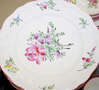 approx 75 pcs Lunneville France handpainted floral dinnerware china-damage, repairs, wear and losses to rim glaze