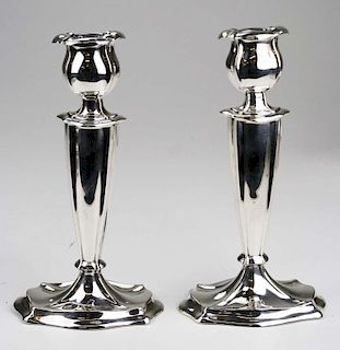 pair of Art Nouveau hand hammered sterling silver tall candlesticks 14.7 troy oz  8.5" x 4.5"