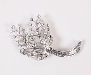 PLATINUM AND DIAMOND FLORAL SPRAY FORMED PIN